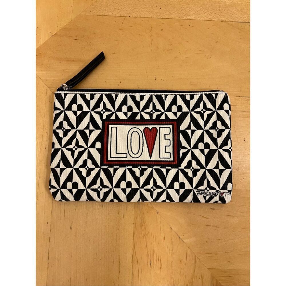 Brighton Black White Love Canvas Zip Top Cosmetic Bag